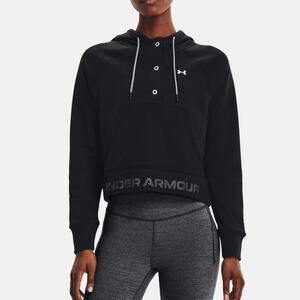 Under Armour Women's UA Rival Fleece Mesh Hoodie Black Cropped Sweatshirt XS